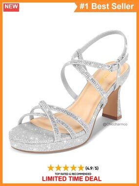 Rhinestone Strappy Platform Block Heel Open Toe Ankle Strap Dress Sandals